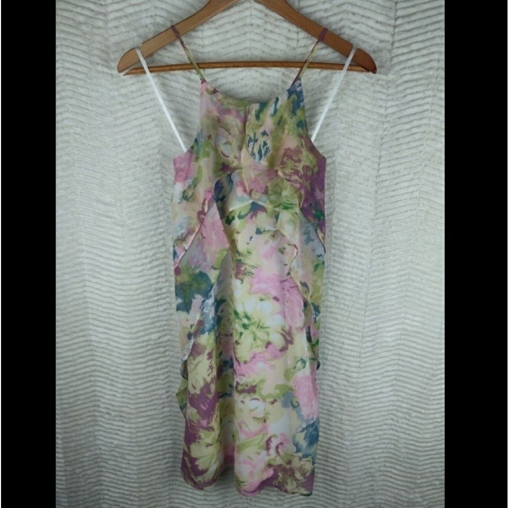 BCBGMaxAzria Floral Mini Dress Spaghetti Strap Ruffle NWT Small - Picture 2 of 6